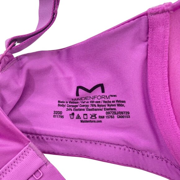 Maidenform Womens Demi Coverage SZ 32DD Tshirt Bra Satin Fuchsia Lift Support - Picture 4 of 10